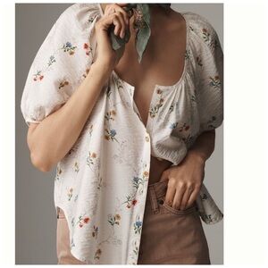 NWT Worn on TV Anthropologie Pilcro Scoop-Neck Button-Front Floral Top Blouse, M